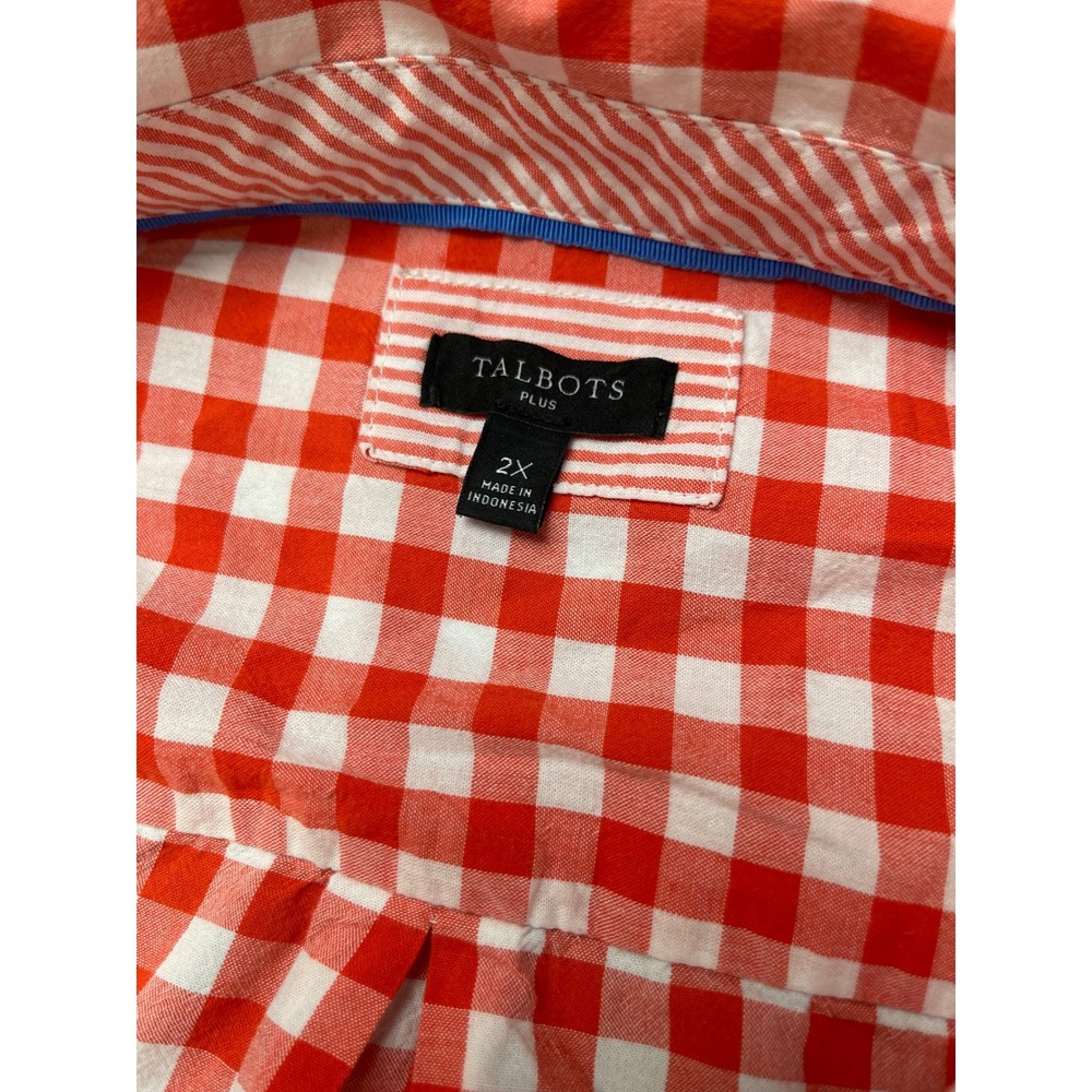 Talbots Plus Red White Gingham Button Down Shirt … - image 3